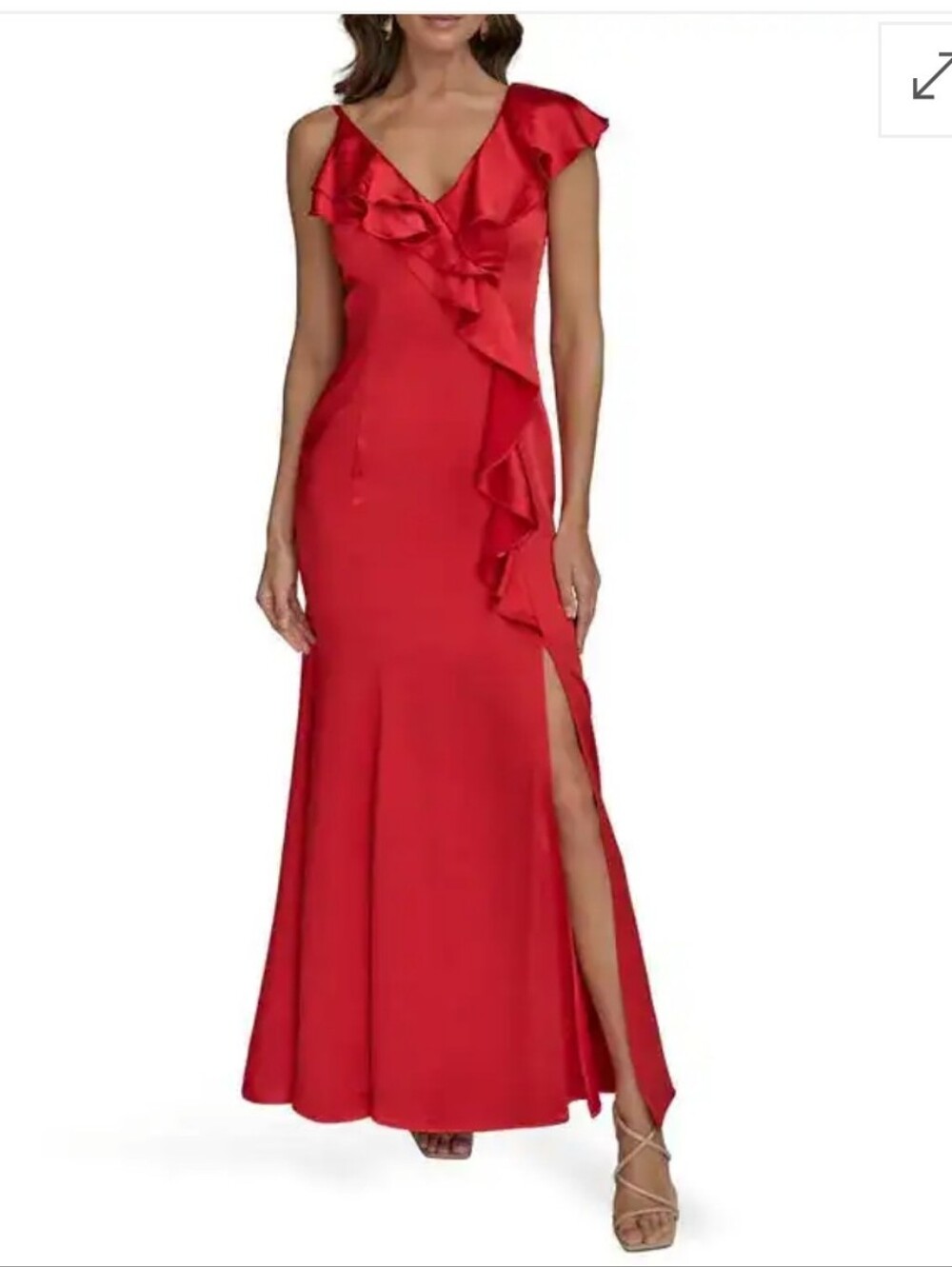 NWT Donna Karan New York Red One Shoulder Satin Ruffle Evening Gown Size 14 $299